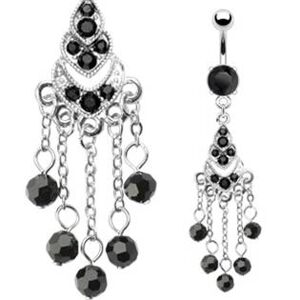 Šperky4U Visací piercing do pupíku s černými zirkony - WP01210
