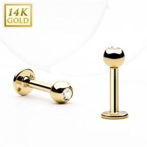 Šperky4U Zlatý piercing do brady - labreta zirkon, Au 585/1000 - ZL01104-1210-YG