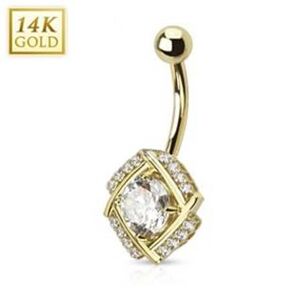 Šperky4U Zlatý piercing do pupíku s kubickými zirkony, Au 585/1000 - ZL01015-YG