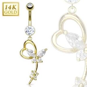 Šperky4U Zlatý piercing do pupíku - motýlek, Au 585/1000 - ZL01083-YG
