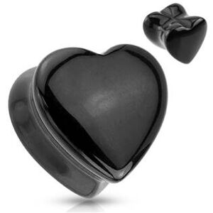 Šperky4U Plug do ucha srdce - černý onyx - PL01151-08