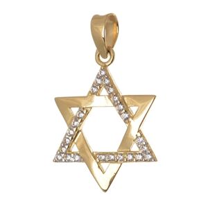 Přívěšek ze žlutého zlata židovská hvězda s čirými zirkony ZZ0501F + Dárek zdarma