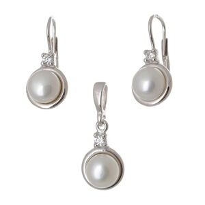 Stříbrná souprava s perlami a čirými zirkony STRS0228F