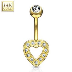 Šperky4U Zlatý piercing do pupíku - srdíčko Au 585/1000 - ZL01053-YG