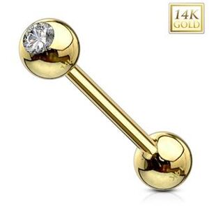 Šperky4U Zlatý piercing do jazyka - zirkon, Au 585/1000 - ZL01106-YG