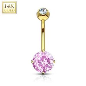 Šperky4U Zlatý piercing do pupíku - růžové zirkony, Au 585/1000 - ZL01082P-YG
