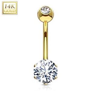Šperky4U Zlatý piercing do pupíku, čirý zirkon, Au 585/1000 - ZL01072C-YG