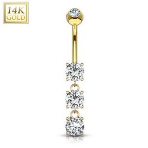 Šperky4U Zlatý piercing do pupíku, čiré zirkony, Au 585/1000 - ZL01069C-YG