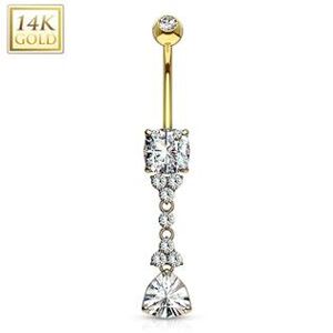 Šperky4U Zlatý piercing do pupíku s kubickými zirkony, Au 585/1000 - ZL01014-YG