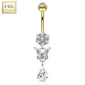 Šperky4U Zlatý piercing do pupíku s kubickými zirkony, Au 585/1000 - ZL01017-YG