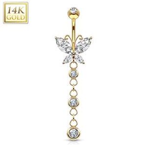 Šperky4U Zlatý piercing do pupíku s motýlkem, Au 585/1000 - ZL01081-YG
