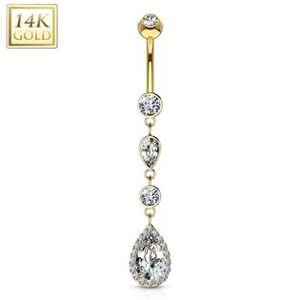 Šperky4U Zlatý piercing do pupíku s kubickými zirkony, Au 585/1000 - ZL01012-YG