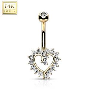 Šperky4U Zlatý piercing do pupíku - srdce, Au 585/1000 - ZL01219-YG