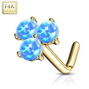 Šperky4U Zlatý piercing do nosu s modrými opály, Au 585/1000 - ZL01187B-YG