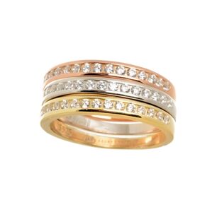 Stříbrný prsten ze tří prstenů třech barev se zirkony STRP0367F