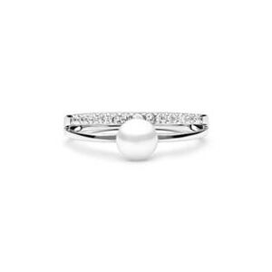 GAURA Stříbrný prsten s bílou perlou a zirkony - velikost 60 - GA4000W-60