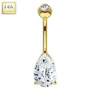 Šperky4U Zlatý piercing do pupíku - zirkon ve tvaru kapky, Au 585/1000 - ZL01223-YG