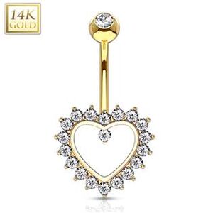 Šperky4U Zlatý piercing do pupíku - srdíčko Au 585/1000 - ZL01077-YG