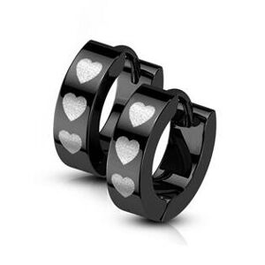 Šperky4U Černé ocelové náušnice - kroužky se srdíčky - OPN1830