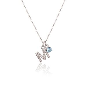 Stříbrný náhrdelník s modrým kamínkem a písmenem M SVLN0324XH2BI0M