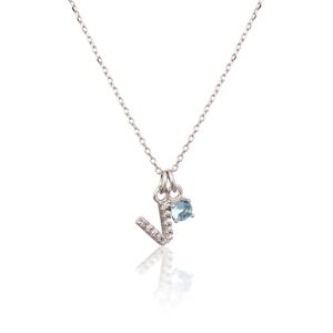 Stříbrný náhrdelník s modrým kamínkem a písmenem V SVLN0324XH2BI0V