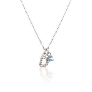 Stříbrný náhrdelník s modrým kamínkem a písmenem D SVLN0324XH2BI0D