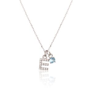 Stříbrný náhrdelník s modrým kamínkem a písmenem E SVLN0324XH2BI0E