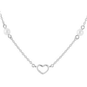 NUBIS® Stříbrný náhrdelník s perličkami a srdíčkem - NB-2252