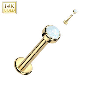 Šperky4U Zlatý piercing do brady - labreta opál 1,2 x 6 mm, Au 585/1000 - ZL01246-OP17-1206-YG
