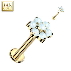 Šperky4U Zlatý piercing do brady - labreta opál, Au 585/1000 - ZL01247-OP17-1206-YG