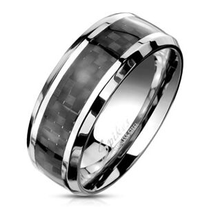 Šperky4U Ocelový prsten s karbonem - velikost 60 - OPR1919-60