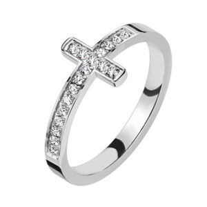 Šperky4U Ocelový prsten kříž - velikost 57 - OPR1918-57