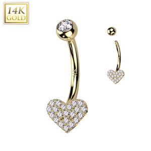 Šperky4U Zlatý piercing do pupíku - srdíčko Au 585/1000 - ZL01252-YG