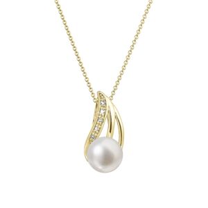 Zlatý 14 karátový náhrdelník s bílou říční perlou a brilianty 92PB00051