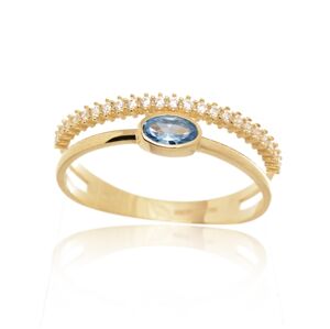Dámský prsten ze žlutého zlata s akvamarínem PR0670F + DÁREK ZDARMA