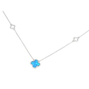 Dámský stříbrný náhrdelník čtyřlístek s opálem STNAH207F