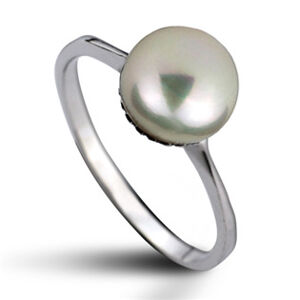 Šperky4U Stříbrný prsten přírodní perla 8 mm, vel. 49 - velikost 49 - CS2105-49