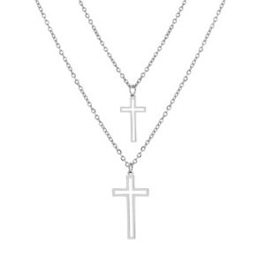 Šperky4U Dvojitý ocelový náhrdelník s křížky - OPD0318-ST