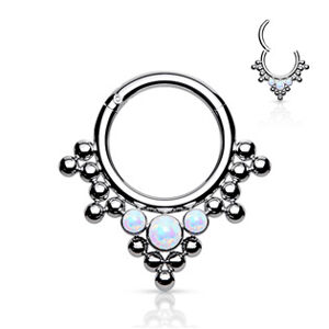 Šperky4U Piercing segment kruh TITAN, bílý opál, 1,2 x 8 mm - TIT1095-OP17