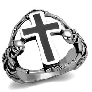Šperky4U Pánský ocelový prsten kříž - velikost 60 - OPR1939-60