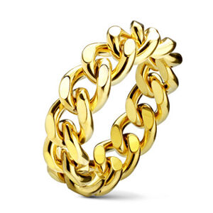 Šperky4U Zlacený ocelový prsten - řetěz, vel. 70 - velikost 70 - OPR1710-70