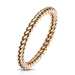 Šperky4U Zlacený ocelový prsten kroucený - velikost 56 - OPR1757RD-56