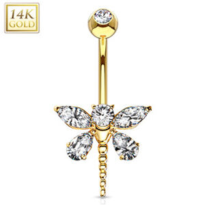 Šperky4U Zlatý piercing do pupíku - vážka, Au 585/1000 - ZL01094-YG