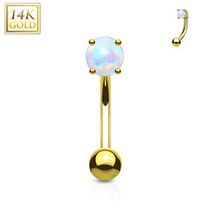 Šperky4U Zlatý piercing do obočí s opálem, Au 585/1000 - ZL01008-YG