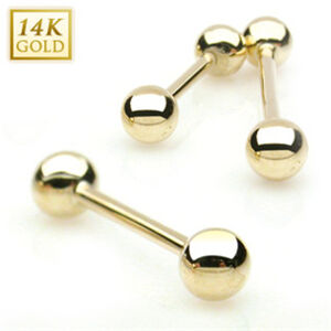 Šperky4U Zlatý piercing do jazyka 1,6 x 16 mm, kuličky 5 mm -  Au 585/1000 - ZL01105-1616-YG