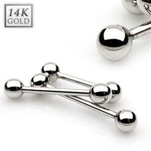 Šperky4U Zlatý piercing do jazyka 1,6 x 16 mm, kuličky 5 mm -  Au 585/1000 - ZL01105-1616-WG