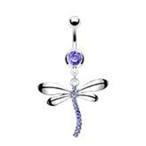 Šperky4U Piercing do pupíku - vážka s fialovými zirkony - WP01201-A