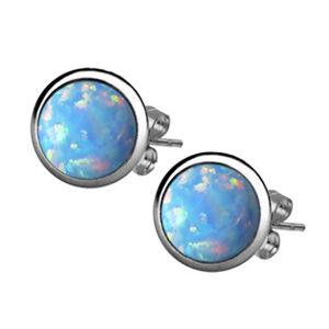Šperky4U Ocelové náušnice, světle modrý OPÁL 8 mm - NB2-OP26
