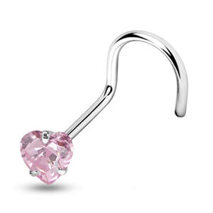 Šperky4U Zahnutý piercing do nosu - srdíčko 3 mm, růžový zirkon - N01057-P
