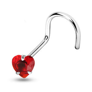 Šperky4U Zahnutý piercing do nosu - srdíčko 3 mm, červený zirkon - N01057-R
